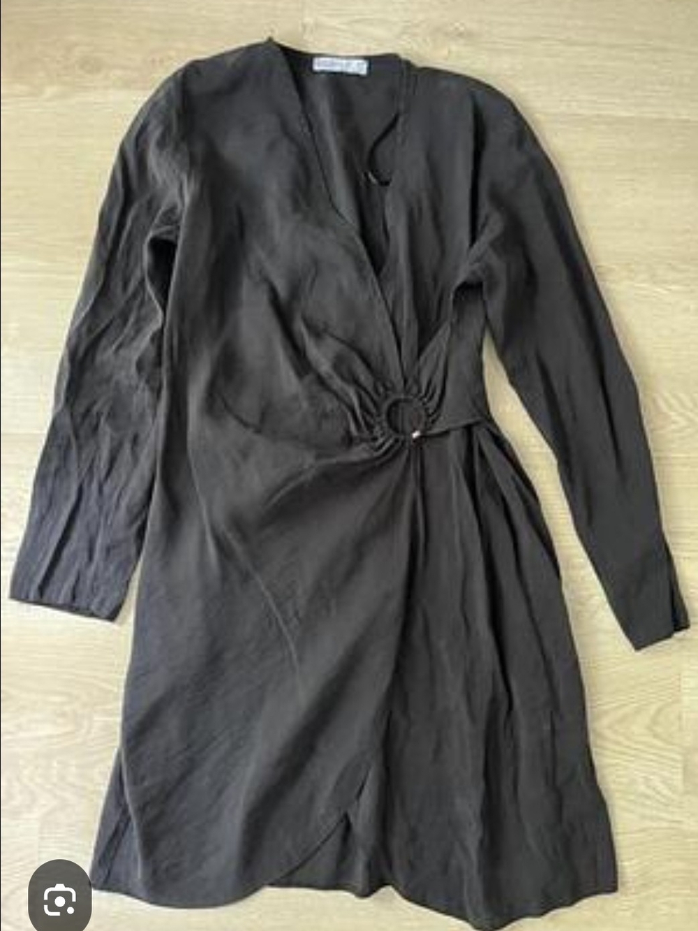 Primark Black Long-Sleeve Wrap Dress with Waist Ring